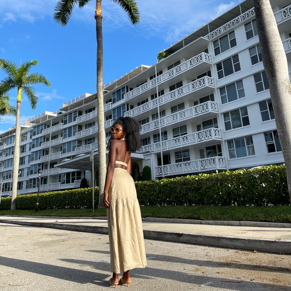 SIR the label- Elegant Tan Halter Linen Dress